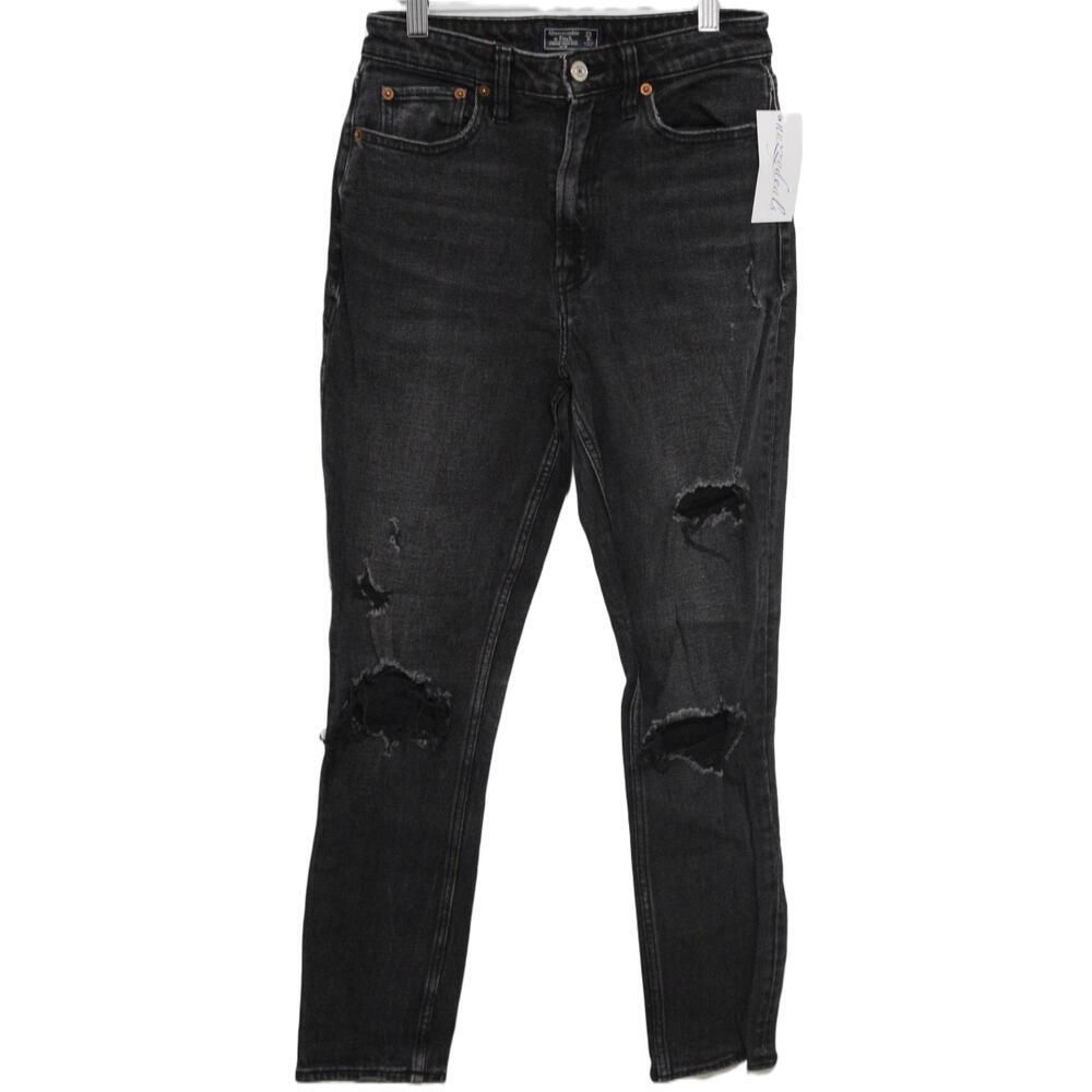 Abercrombie & Fitch Simone High Rise Slim Black Denim Distressed Jeans Size 25 0